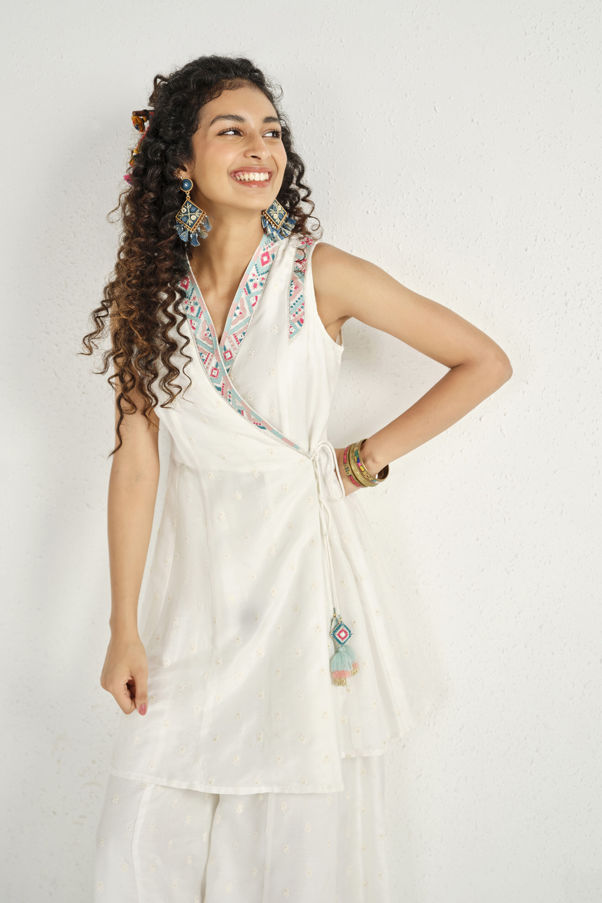 Whispering White Embroidered Sharara Set, White, image 2